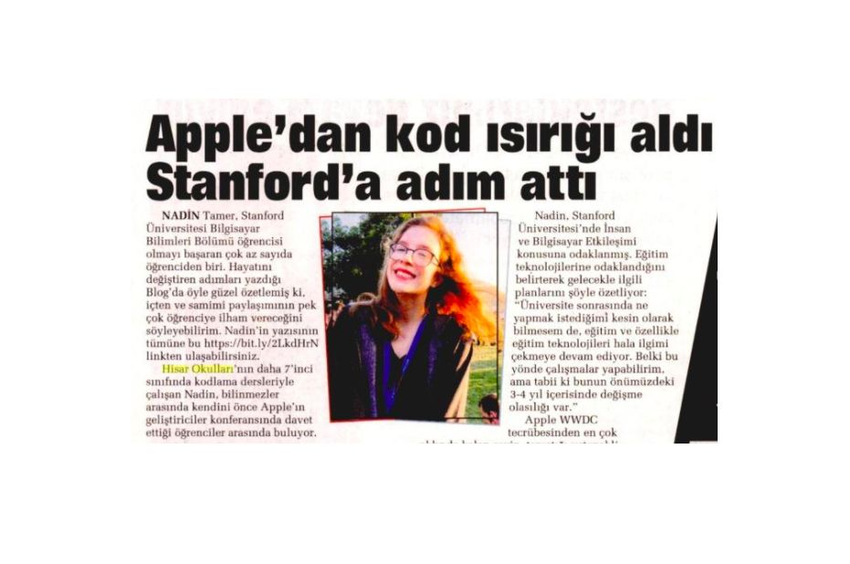 Mezunumuz Nadin Tamer Başarılı Öğrencilik Kariyeri İle Basında Haber Oldu
