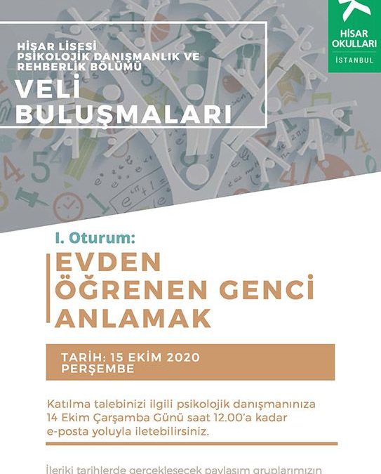Lise Rehberlik Bölümümüzün Velilerimizle Çevrim İçi Paylaşım Buluşmaları 15 Ekim Perşembe Günü Başlıyor