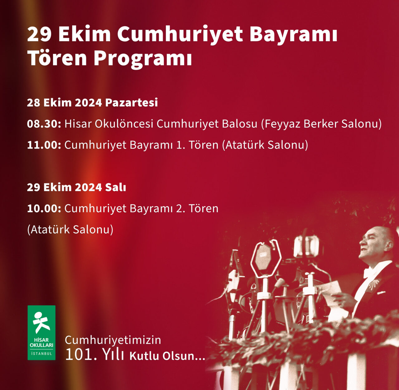 29 Ekim Cumhuriyet Bayramı Tören Programı